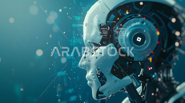 Technological development on planet Earth, 3D designs of future robots, cyborg, advanced intelligent robot, achieving the industrial revolution, innovation, science and artificial intelligence technology, Saudi Vision 2030