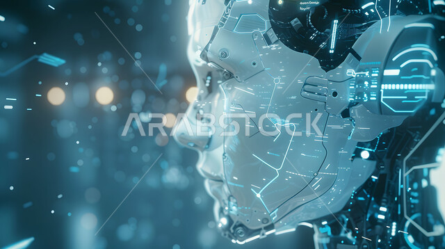 التطور التكنولوجي على كوكب الأرض, تصاميم ثلاثية الأبعاد للروبوتات المستقبلية, سايبورغ رجل آلي متطور ذكي, تحقيق الثورة الصناعية،  الابتكار والعلوم وتكنولوجيا الذكاء الاصطناعي, رؤية مستقبلية سعودية 2030