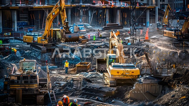 إنشاء الأساسات والهياكل للمشروعات السكنية والمصانع، التطور المعماري والحضاري في المملكة العربية السعودية، تشييد المباني والمشاريع الضخمة، مفهوم تحسين البنية التحتية للبلاد، أعمال البناء والمقاولات والتطوير العقاري