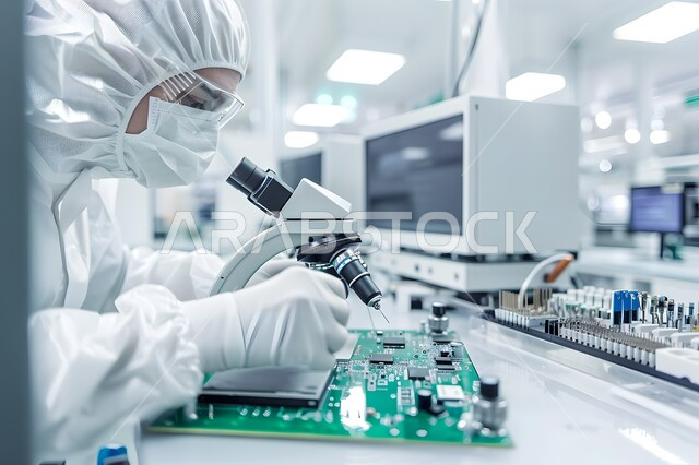مختبرات الفحوصات الطبية والتحاليل الكيمائية، صورة مقربة لمخبري يرتدي القفازات والقناع الواقي يقوم بفحص عينة ما من خلال المجهر، استخدام الأنبوبة الزجاجية المعقمة لتحليل العينات المختلفة، إجراء تجارب وبحوث علمية عبر التكنولوجيا الحيوية، معمل الصناعات الدوائية