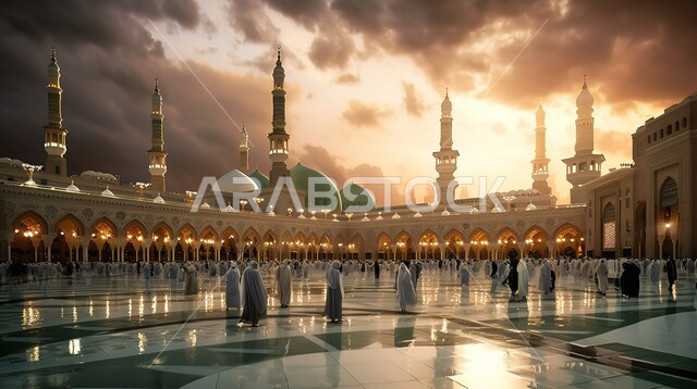 الفن الهندسي المعماري على الطراز الحديث للمساجد، الأماكن والمعالم الدينية الإسلامية، نداء المسلمين لأداء الفرائض والصلوات,  العبادة والتقرب إلى الله تعالى، الديكورات والتصاميم العصرية للمآذن والقبب، سماء مليئة بالغيوم