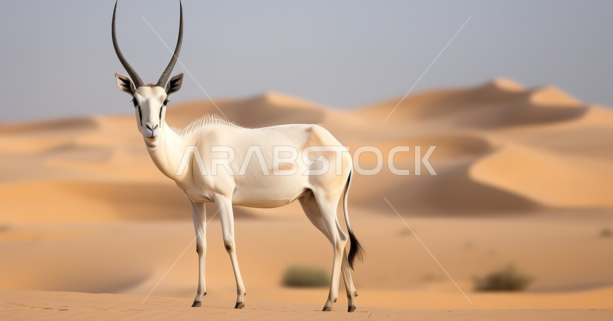 حيوان المها العربي في أحد المحميات الطبيعية بالمملكة العربية السعودية ...