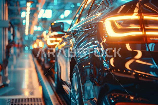 Artificial intelligence science and technology in the engineering field, achieving the industrial revolution, a future Saudi vision 2030, relying on automation in the laboratories and factories of the Kingdom of Saudi Arabia, advanced workshops in the production and manufacturing of modern cars.