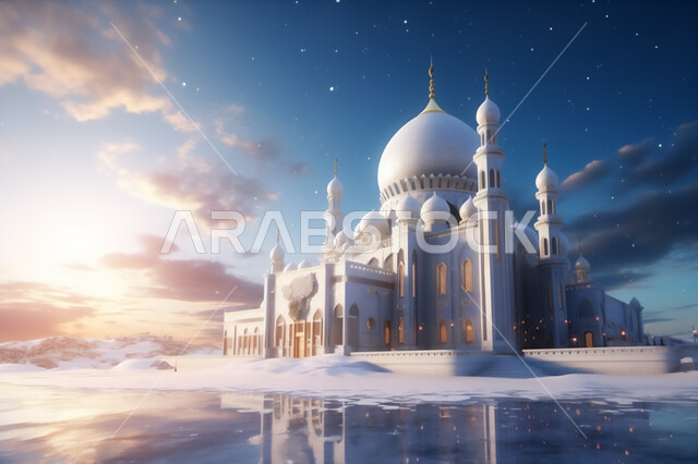 أماكن أداء الصلوات والطاعات, التصاميم الهندسية المميزة للمساجد، الفن الهندسي المعماري في بناء دور العبادة، الديكورات الانشائية على الطراز الديني الاسلامي, العبادة والتقرب إلى الله، خلفية السماء الممتلئة بالغيوم