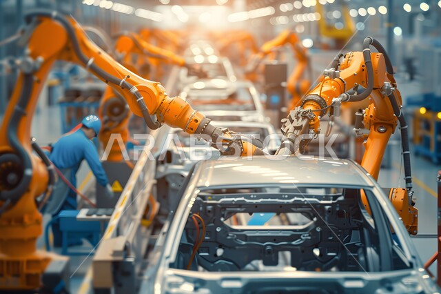 علوم و تكنولوجيا انتاج المصانع، تحقيق الثورة الصناعية، رؤية سعودية مستقبلية 2030، اذرع روبوتات الصناعة الذكية المتطورة في تصنيع هياكل السيارات, الاعتماد على التشغيل الآلي في معامل المملكة العربية السعودية