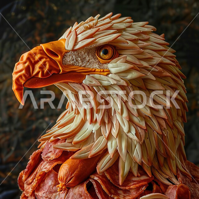 Predatory birds of prey, close-up side view of an eagle bird with sharp, powerful gazes, gestures of kingship and power, the concept of piercing gazes
