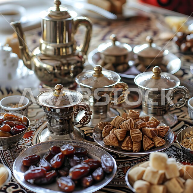 القهوة العربية مع التمر الطازج وقطع الحلوى اللذيذة، حسن الضيافه و كرم الإستقبال في المملكة العربية السعودية، العادات العربية القديمة في الأعياد والمناسبات، الاستمتاع بالمشروبات الساخنة مع حلويات العيد، المحاصيل والمنتجات المحلية الوطنية