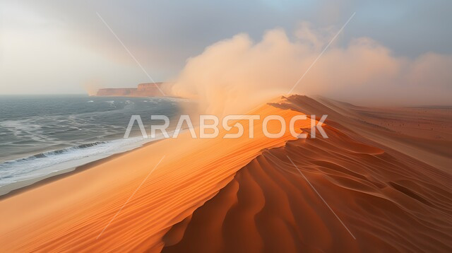 أمواج المحيط على شاطئ الرمال الذهبية, الكثبان والقمم الرملية, الطبيعة الساحلية الهادئة, مناطق للسياحة والاسترخاء