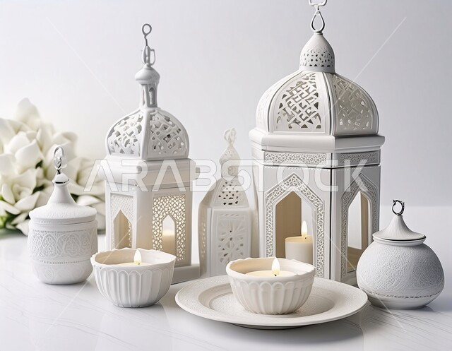 ديكورات وأنوار في الأجواء الرمضانية الروحانية، فانوس عربي معدني مزخرف مضيء، إضاءة وزينة شهر رمضان المبارك، فوانيس و تحف اسلامية تقليدية للاحتفال بقدوم شهر الخير، الفن الاسلامي للتحف والاكسسوارات