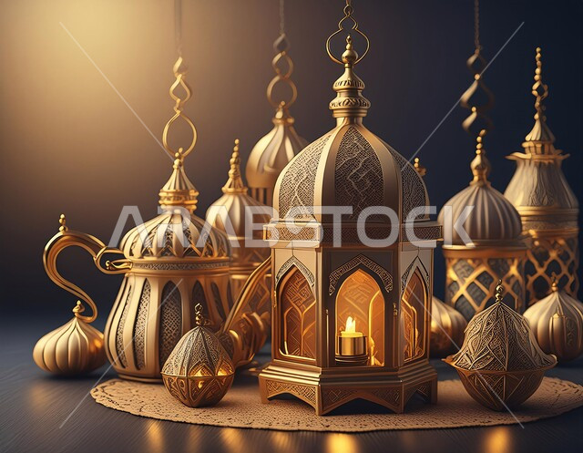  زينة وديكورات الاعياد والمناسبات الدينية، أجواء رمضانية وروحانية إسلامية، فانوس عربي معدني مزخرف مضيء, تحف وفوانيس تقليدية للاحتفال بقدوم شهر رمضان المبارك, خلفية المساجد الاسلامية