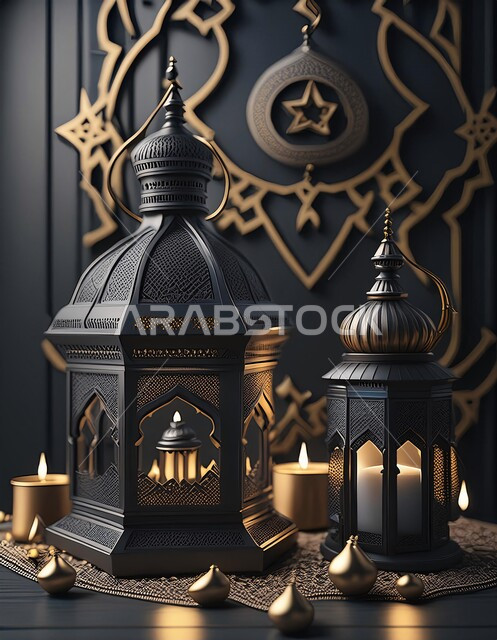 ديكورات وزينة الاعياد والمناسبات الدينية، أجواء رمضانية وروحانية إسلامية، فانوس عربي معدني مزخرف مضيء, تحف وفوانيس تقليدية للاحتفال بقدوم شهر رمضان المبارك, خلفية المساجد الاسلامية