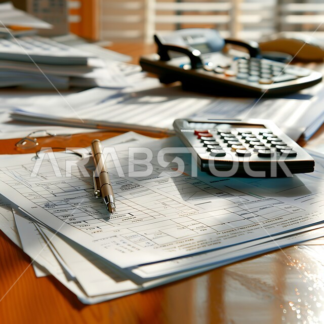 عقود العمل والمستندات الورقية الموضوعة على طاولة المكتب, الأعمال والمهن المكتبية في السعودية, استخدام الآلة الحاسبة في تنظيم حسابات الشركة, الإدارة الاقتصادية الفعالة, التأكد من دفع الفواتير بشكل صحيح, التوظيف في مهنة المحاسبة