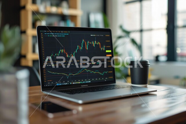 Cryptocurrency trading, integrating advanced technology with work, charts of the rise and fall of the global stock market, following the stock market using a laptop, financial and economic investment, the field of money and business, working in e-commerce