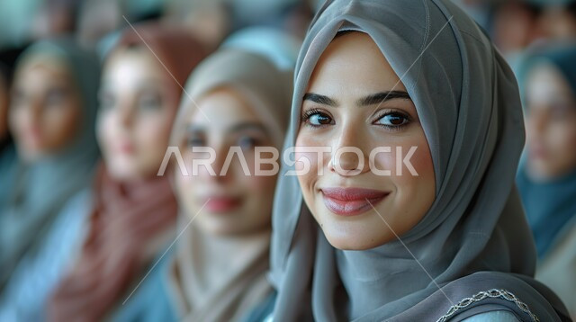 اجتماع في المكتب لمناقشة سير العمل, مجموعة من سيدات الأعمال العربيات الخليجيات السعوديات المحجبات يجلسن حول طاولة الاجتماعات, متابعة إستراتيجيات وأهداف الشركة, دراسة وتحليل المشاريع الجديدة, انخراط النساء في كافة المجالات المهنية والوظيفية في المجتمع السعودي