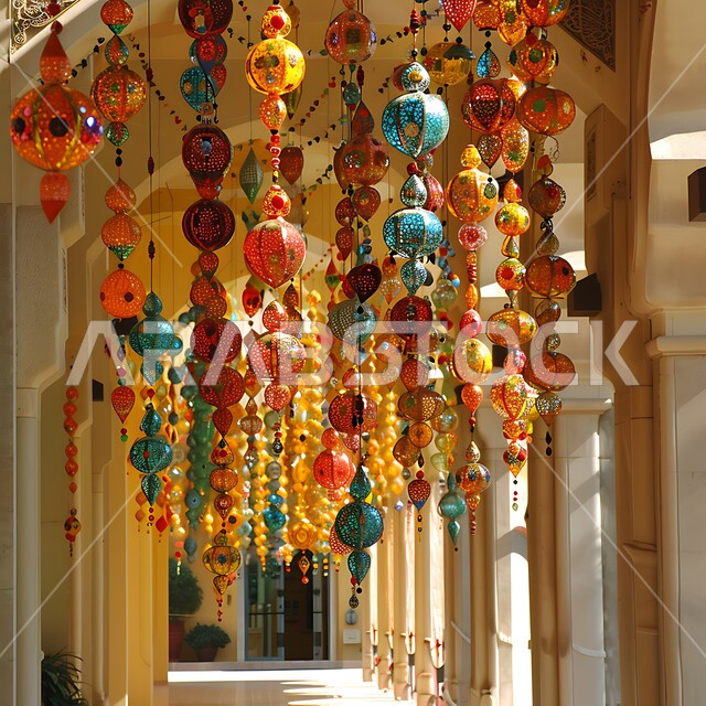  تحف و اكسسوارات مميزة للاحتفال بقدوم شهر الخير, المصابيح المعدنية المعلقة في الأجواء الرمضانية الروحانية, زينة و أنوار شهر رمضان المبارك، مجموعة من الفوانيس العربية التقليدية الملونة المضيئة