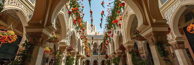 Distinctive antiques and accessories to celebrate the arrival of the month of goodness, hanging metal lamps in the spiritual Ramadan atmosphere, decorations and lights for the holy month of Ramadan, a group of traditional colorful illuminated Arabic lanterns