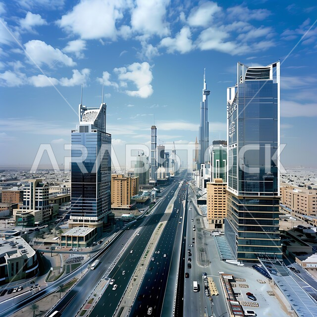 الفن المعماري المتطور لآبراج وناطحات السحاب في الرياض, أماكن ومعالم السياحة المشهورة,  حركة مرور السيارات في الشوارع ، تنمية ونمو البناء الهندسي في المملكة العربية السعودية, الواجهة السياحية لجذب الزوار من أنحاء العالم