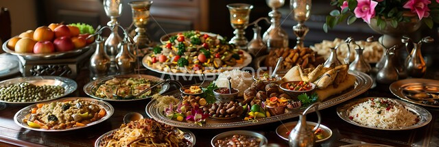  الأصناف و الأطباق والمقبلات العربية الشرقية اللذيذة، سفرة من المأكولات الشعبية التقليدية الشهية، أجواء شهر رمضان المبارك، المطاعم والمطابخ في المملكة العربية السعودية، زينة الأعياد والمناسبات الإسلامية، طاولة طعام مليئة بالوجبات المتنوعة الرمضانية