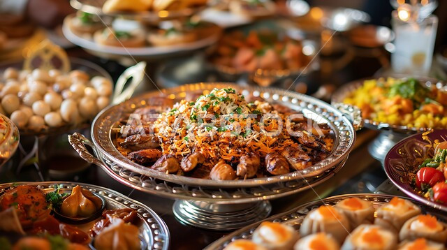  الأصناف و الأطباق والمقبلات العربية الشرقية اللذيذة، سفرة من المأكولات الشعبية التقليدية الشهية، أجواء شهر رمضان المبارك، المطاعم والمطابخ في المملكة العربية السعودية، زينة الأعياد والمناسبات الإسلامية، طاولة طعام مليئة بالوجبات المتنوعة الرمضانية