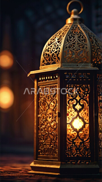 الأجواء الرمضانية الروحانية، تحف و اكسسوارات مميزة للاحتفال بقدوم شهر الخير، زينة و أنوار شهر رمضان المبارك، فانوس عربي تقليدي مضيء، صورة مقربة لمصباح معدني
