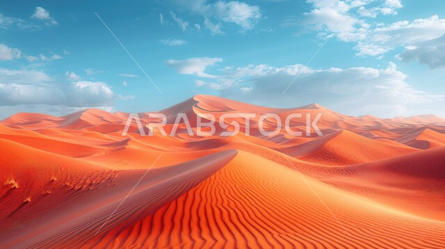 المرتفعات و التضاريس والقمم الجبلية في البراري، التلال و الهضاب من الرمال الناعمة الذهبية، مناطق البادية والبيئة الطبيعية الصحراوية في وقت النهار ,التكوينات والتشكلات الرملية في صحراء المملكة العربية السعودية، خلفية الطبيعة