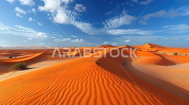 المرتفعات و التضاريس والقمم الجبلية في البراري، التلال و الهضاب من الرمال الناعمة الذهبية، مناطق البادية والبيئة الطبيعية الصحراوية في وقت النهار ,التكوينات والتشكلات الرملية في صحراء المملكة العربية السعودية، خلفية الطبيعة