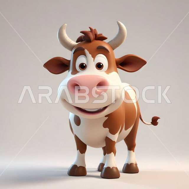 الاحتفال بالأعياد والمناسبات الدينية الاسلامية، تربية المواشي والثديات في المحميات الطبيعيه، قربان وأضاحي عيد الأضحى المبارك, حيوانات أليفة ومفيدة، رسوم كرتونية ثلاثية الأبعاد لبقرة صغيرة لطيفة، خلفية وردية