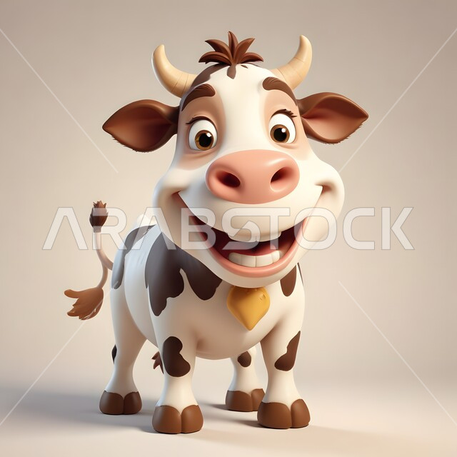 الاحتفال بالأعياد والمناسبات الدينية الاسلامية، تربية المواشي والثديات في المحميات الطبيعيه، قربان وأضاحي عيد الأضحى المبارك, حيوانات أليفة ومفيدة، رسوم كرتونية ثلاثية الأبعاد لبقرة صغيرة لطيفة، خلفية وردية