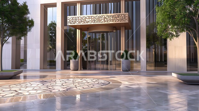 الفن الهندسي المعماري للمباني على الطراز الحديث، مدخل لمبنى فخم بتصميم متميز، الشقق والفلل السكنية الراقية في المملكة العربية السعودية، التصاميم والديكورات الفاخرة للمداخل