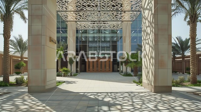 مدخل لمبنى فخم بتصميم متميز، الفن الهندسي المعماري للمباني على الطراز الحديث، الشقق والفلل السكنية الراقية في المملكة العربية السعودية، التصاميم والديكورات الفاخرة للمداخل