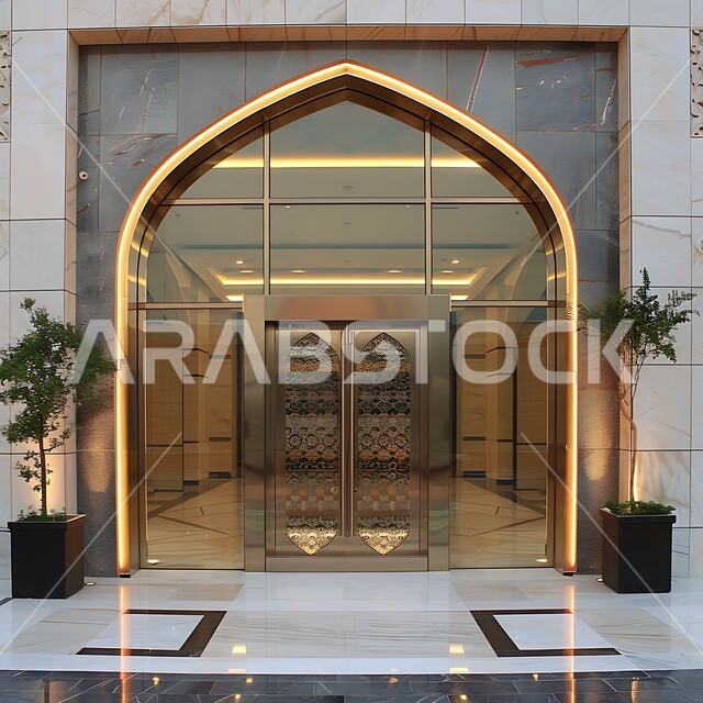 الفن الهندسي المعماري للمباني على الطراز الحديث، مدخل لمبنى فخم بتصميم متميز، الشقق والفلل السكنية الراقية في المملكة العربية السعودية، التصاميم والديكورات الفاخرة للمداخل
