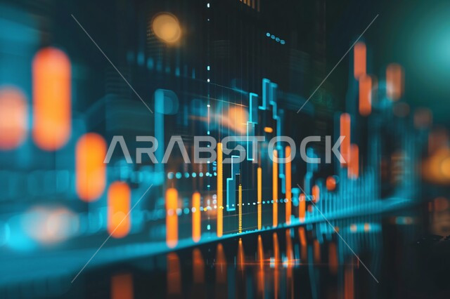 Cryptocurrency trading, working in e-commerce, finance and business, financial and economic investment, using modern technical devices to monitor the economic market, charts of the rise and fall of the global stock exchange, integrating advanced technology with work