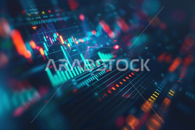 استعمال الأجهزة التقنية الحديثة لمراقبة السوق الاقتصادية، الرسوم البيانية الخاصة بصعود وهبوط البورصة العالمية, الاستثمار المالي والاقتصادي، مجال المال والأعمال, العمل في التجارة الالكترونية، تداول العملة الرقمية، دمج التكنولوجيا المتطورة مع العمل