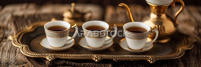 البن العربي الفاخر، مفهوم حسن استقبال الضيف, العادات والتقاليد الأصيلة المتوارثة من الأجداد, القهوة العربية الخليجية, الكرم والضيافة في الثقافة السعودية, دلة نحاسية مزخرفة مع الفناجين الجميلة, تقديم المشروبات الساخنة اللذيذة