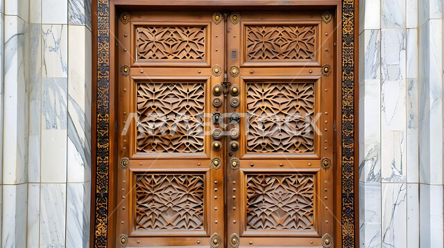 Doors made in the old wooden style, architectural engineering arts and Islamic designs for old doors in the Kingdom of Saudi Arabia, a wooden door carved with Arab heritage engravings and decorations