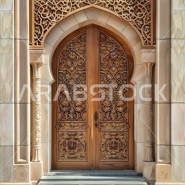  الفنون الهندسية المعمارية والتصاميم الاسلامية للأبواب القديمة في المملكة العربية السعودية, الابواب المصنوعة على الطراز الخشبي القديم, باب خشبي منحوت بالنقوش والزخارف التراثية العربية