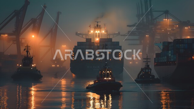 Receiving and transporting storage containers through the maritime economy, importing and exporting goods in Saudi Arabia through the use of modern advanced means, selling and trading local goods and products via ships at sea, port for shipping goods and commercial containers.