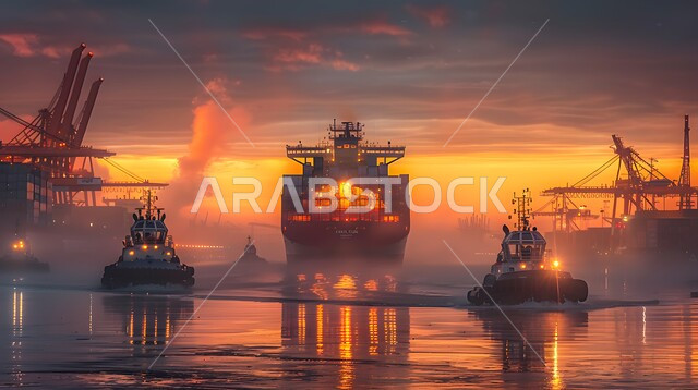 Trade and sale of local goods and products via ships at sea, port for shipping goods and commercial containers, transporting and receiving storage containers via the maritime economy, importing and exporting goods in Saudi Arabia through the use of modern advanced means.