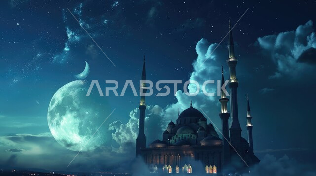 الفن الهندسي والمعماري للمساجد التاريخيه القديمه, منظر طبيعي للنجوم المتناثره في السماء ليلا, خلفيات مساجد اسلاميه في وضع الليل، تصميم مسجد اسلامي متميز ، العباده واداء الصلاه في المساجد، سماء مليئة بالغيوم