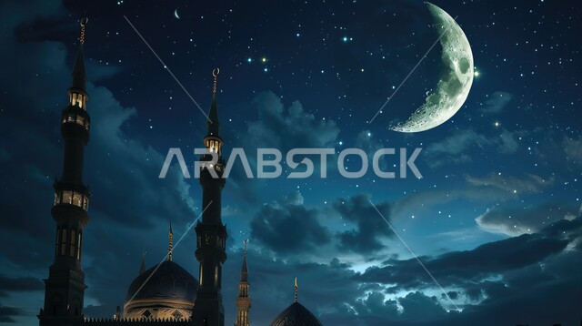 الفن الهندسي والمعماري للمساجد التاريخيه القديمه, منظر طبيعي للنجوم المتناثره في السماء ليلا, خلفيات مساجد اسلاميه في وضع الليل، تصميم مسجد اسلامي متميز ، العباده واداء الصلاه في المساجد، سماء مليئة بالغيوم
