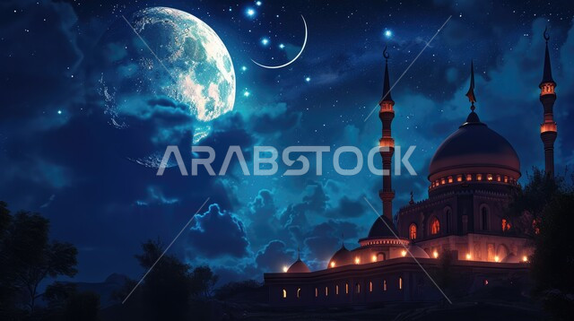 الفن الهندسي والمعماري للمساجد التاريخيه القديمه, منظر طبيعي للنجوم المتناثره في السماء ليلا, خلفيات مساجد اسلاميه في وضع الليل، تصميم مسجد اسلامي متميز ، العباده واداء الصلاه في المساجد، سماء مليئة بالغيوم