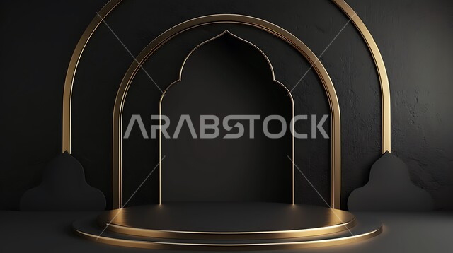 خلفية زخارف اسلاميه ثري دي باللون الاسود, مجسمات ثلاثية الابعاد لمساجد وقبب ،زينة الاعياد والمناسبات الدينية، عساكم من عواده ، قدوم شهر الخير