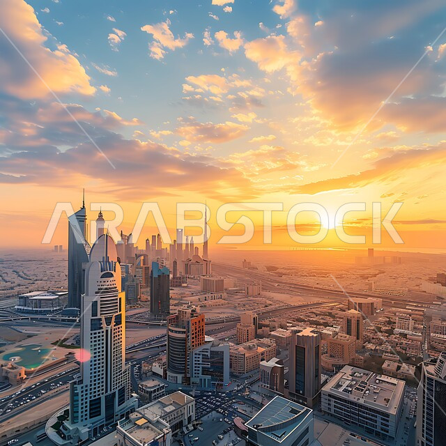 منظر تخيلي للتصاميم المعمارية الفريدة للفنادق وناطحات السحاب في المستقبل, النمو والتطور العمراني للبناء في المملكة, الفن الهندسي في بناء الفنادق والأبراج العالية, رؤية مستقبلية سعودية 2030, خلفية السماء في وقت الغروب