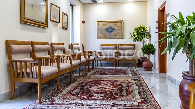 غرف شعبية لانتظار اطباء، الفن الهندسي المعماري على الطراز التراثي القديم، الديكورات والتصاميم للتحف والاكسسوارات الشعبية، ديوان عربي تقليدي يضم وسائد مريحة