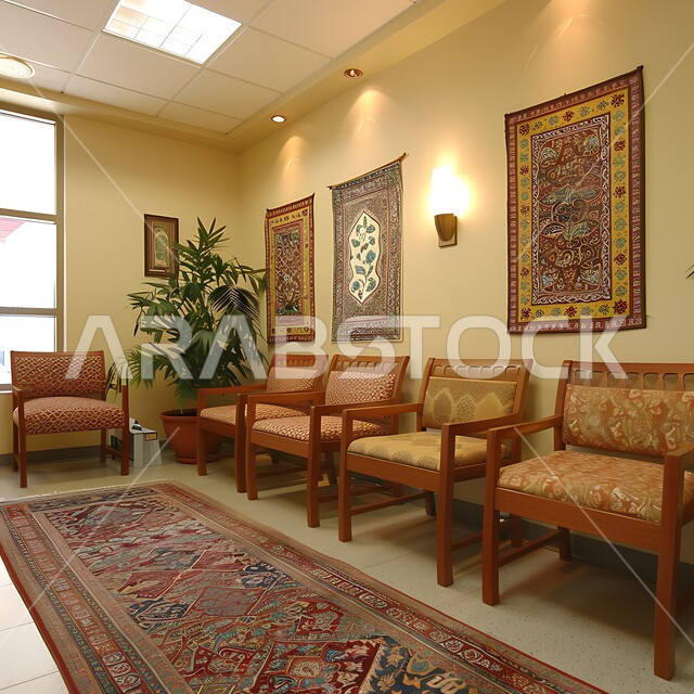 Decorations and designs for antiques and popular accessories, a traditional Arabic diwan with comfortable pillows, popular rooms for waiting for doctors, architectural art in the old heritage style