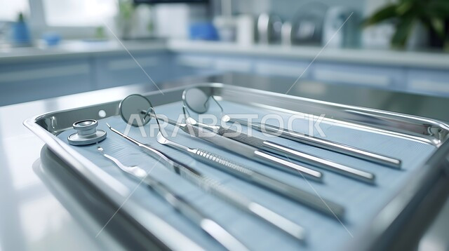 التدرب و التمرن على خياطة الجروح، صورة مقربة لأدوات طبية من الفولاذ المقاوم للصدأ تستخدم في العمليات الجراحية، الخبرة و المهارة في التطبيب