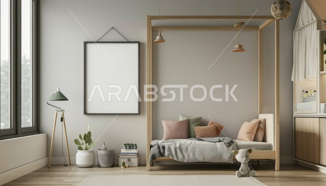 الديكورات والتصاميم العصرية على الطراز الحديث، لوحة بيضاء فارغة معلقة على الجدار، غرفة نوم الأبناء بديكور بسيط، الأثاث المنزلي الراقي، الشقق والفلل السكنية في المملكة العربية السعودية، الاهتمام بالألعاب ونبات الزينة