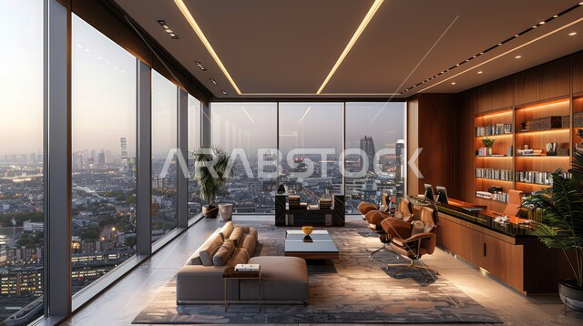  الفن الهندسي المعماري المتطور، غرفة القراءة والجلوس، مكتب عمل بواجهه زجاجية كبيرة، تصميم عصري حديث لمكاتب الشركات السعودية، تصاميم داخلية وديكورات راقية مع اثاث فاخر ومريح للغرف مكتبية 
