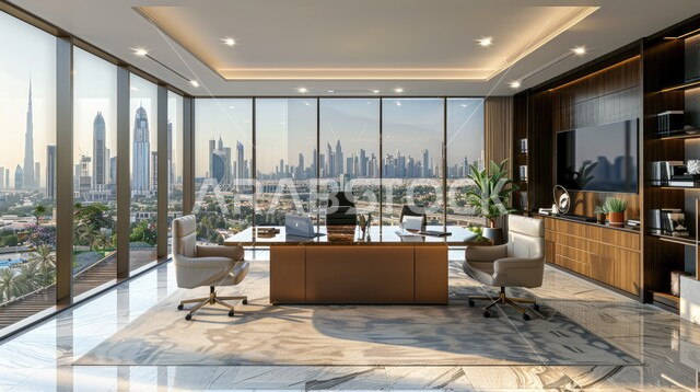  غرف القراءة والجلوس، مكتب عمل بواجهه زجاجية كبيرة، تصميم عصري حديث لمكاتب الشركات السعودية، غرفة مكتبية بتصاميم داخلية وديكورات راقية مع اثاث فاخر ومريح، الفن الهندسي المعماري المتطور