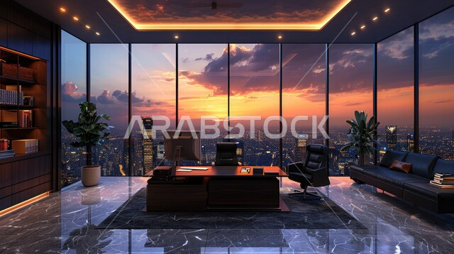تصميم عصري حديث لمكاتب الشركات السعودية، غرف مكتبية بتصاميم داخلية وديكورات راقية مع اثاث فاخر ومريح، الفن الهندسي المعماري المتطور، غرف القراءة والجلوس، مكتب عمل بواجهه زجاجية كبيرة